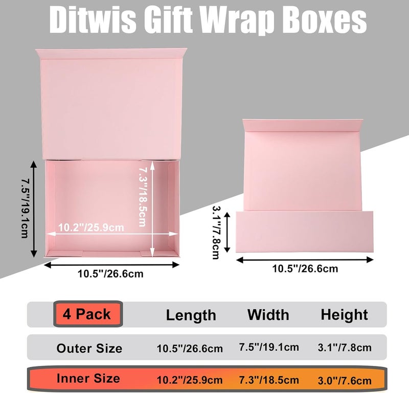 Ditwis 4 Pack 10.5x7.5x3.1 Inches Gift Boxes with Magnetic Closure Lids, Pink Magnetic Box for Wedding, Groomsmen Bridesmaid Proposal, Birthdays, Mother's Day - Image 2